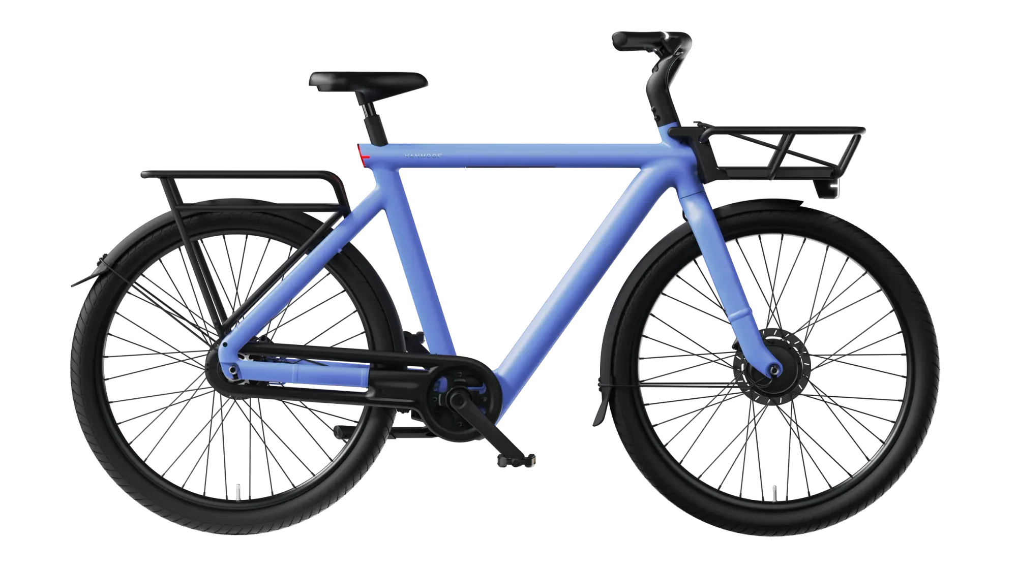 VanMoof S6 met voordrager, zware achterdrager en geveerde zadelpen